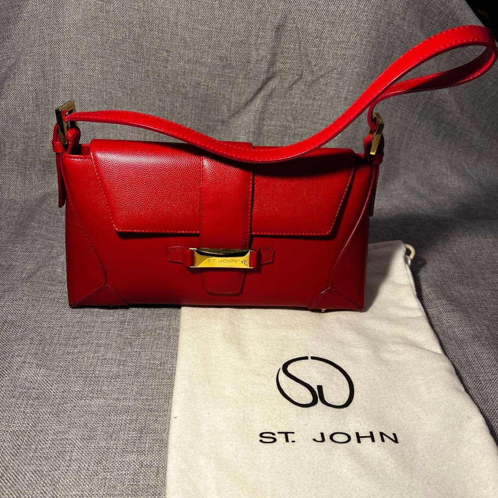 St John Red Leather Shoulder Bag, like new